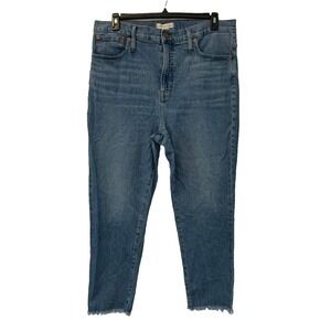 Madewell Size 33 The Perfect Vintage Medium Wash Raw Hem Ankle High Rise Jeans